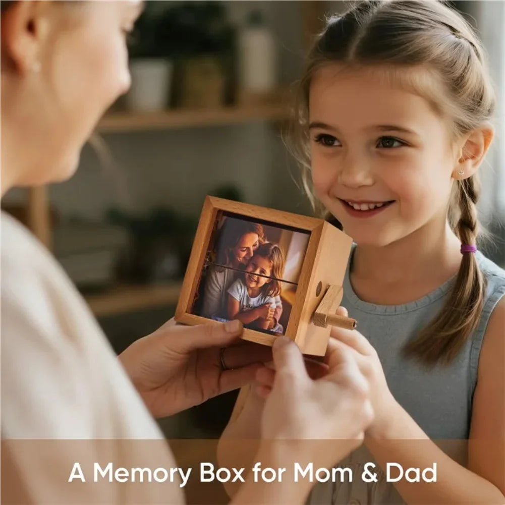 Custom Photo Flip Book Frame Photo Animation Box Hand-cranked Photo Album Wooden Rotating Memory Box with Light Gift Zpaxo