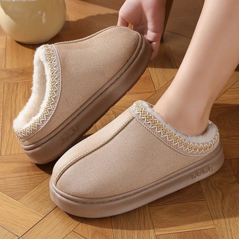 SHAJI Fashion Fluffy Platform Slippers Winter Plush Warm Cotton Shoes