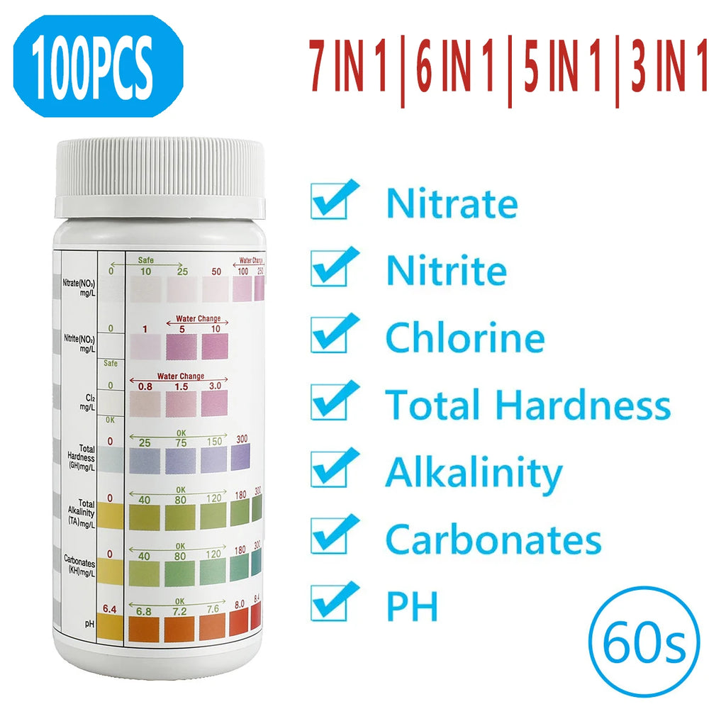 100pcs Aquarium Test Strips 7-IN-1/ 3-IN-1 Fish Tank Test Kit Freshwater Saltwater Aquarium Water Test to Detect pH Test Strips Zpaxo