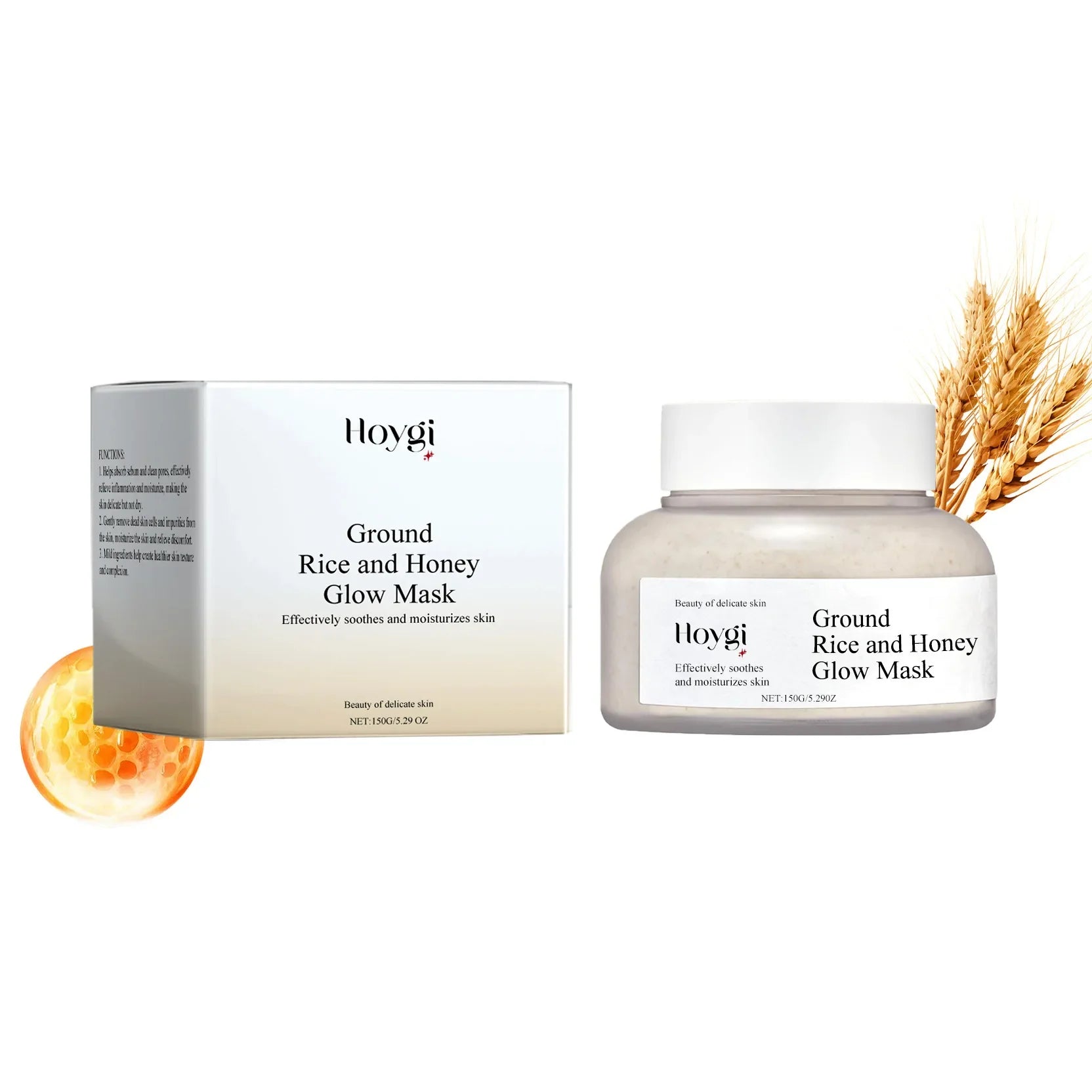 Hoygi Rice & Honey Face Mask – Hydrating, Brightening, Pore Minimizing Hydrating Face Mask Zpaxo 150g Boxed