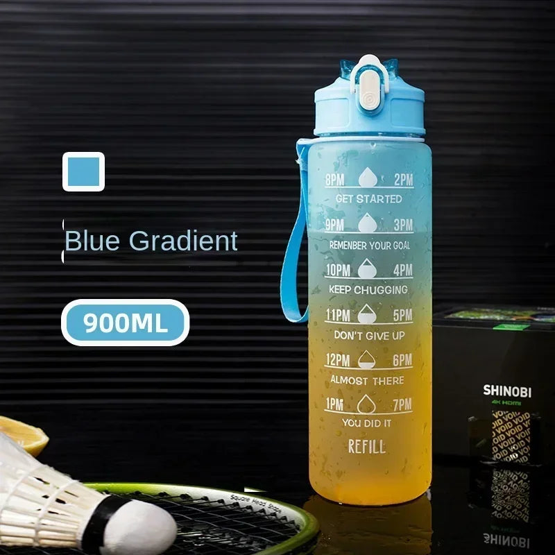 900ml Sports Water Bottle High Temperature Resistant Graduated Straw Cup Rainbow Frosted Progressive Color Water Cup Plastic Cup Zpaxo