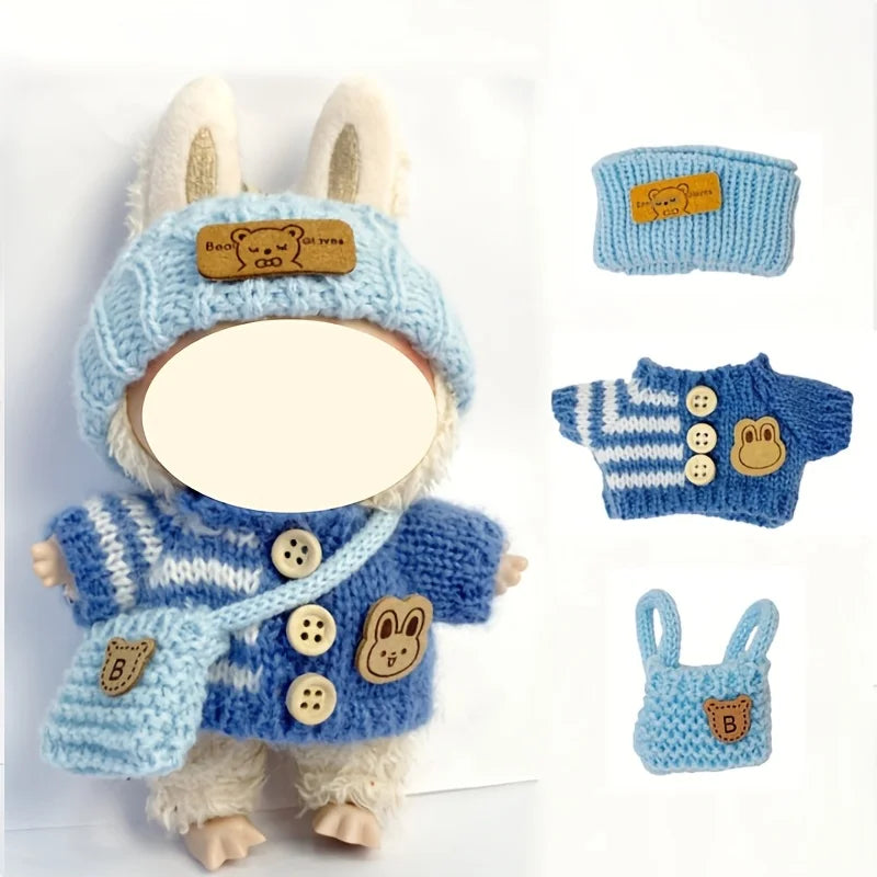 Blue Doll Outfit Set – Hat, Clothes & Bag for 17cm Labubu Doll Clothing Set Zpaxo Blue