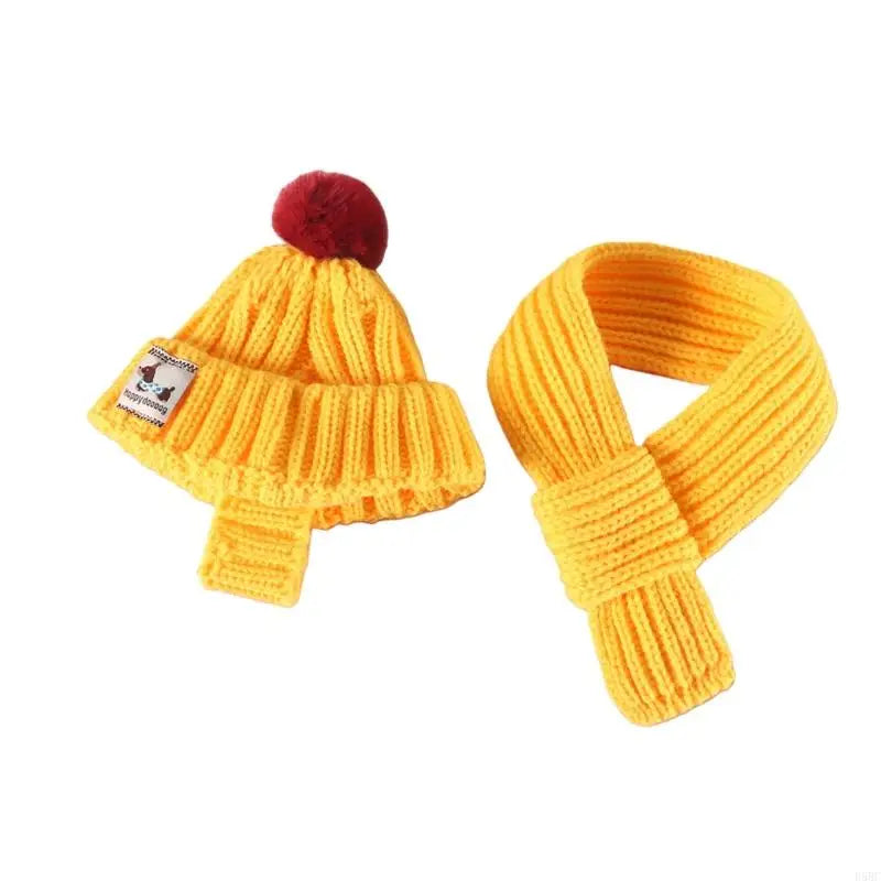 Knitted Dog Winter Hat Scarf Pet Year Warm Cap Costumes Accessories