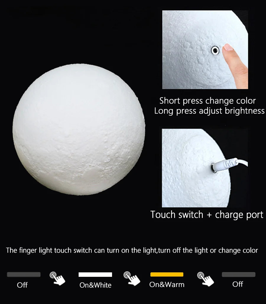 16 Colors RGB 3D Moon Night For Kids Bedroom Glowing Moon Lamp With Multi Color LED Touch Control Beside Decoration Lamp Zpaxo