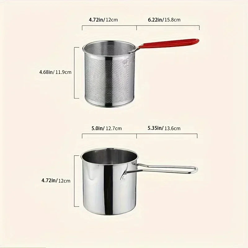 304 Stainless Steel Deep Fryer with Strainer & Anti-Scald Handle Stainless Steel Fryer Zpaxo