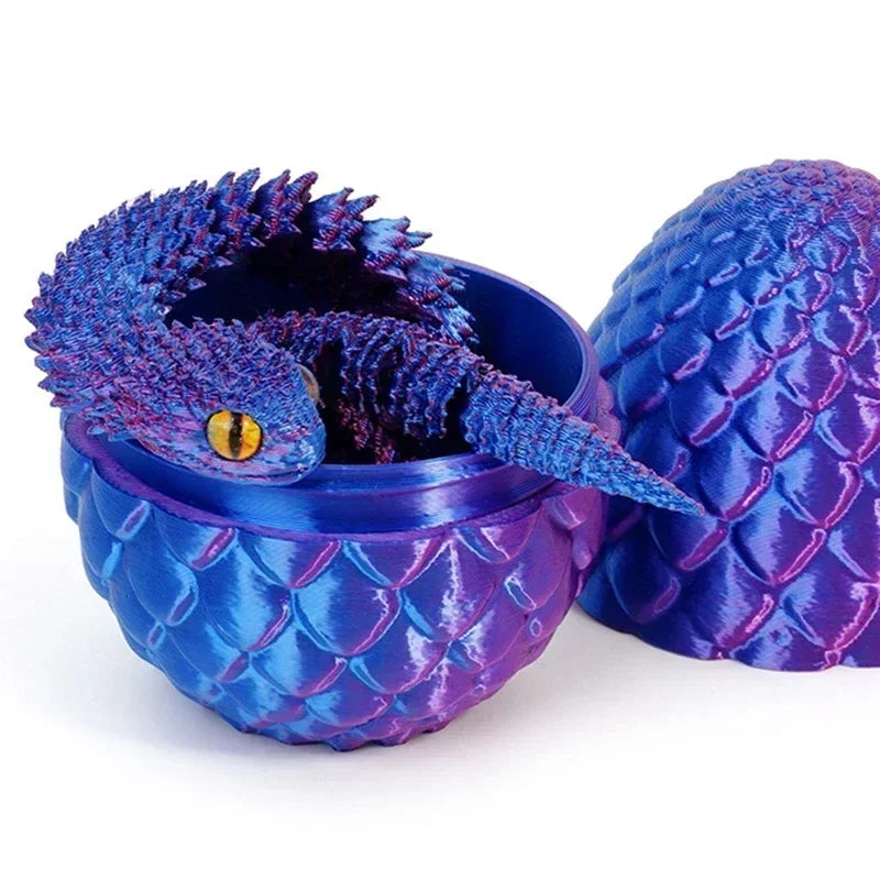 3D Printed Articulated Crystal Snake in Dragon Egg | Desk Ornament 3D Printed Figurine Zpaxo