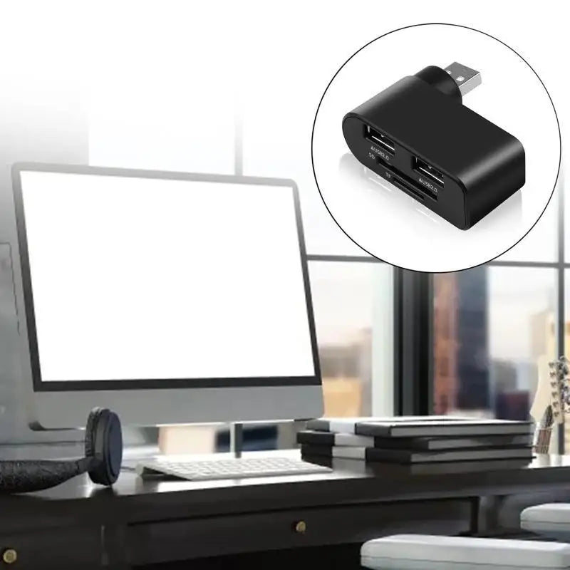 652F USB Hub 4 Ports USB2.0 Rotatable High Speed Splitter Power Adapter TF Reader Zpaxo