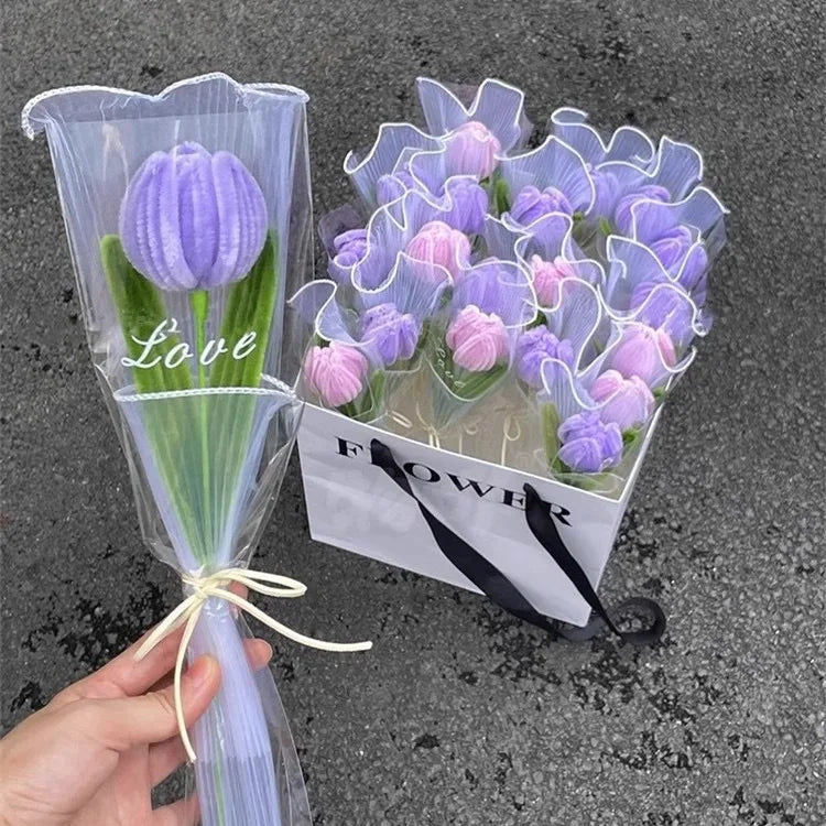 Twisted Rod Bouquet Tulip Handmade Plush Flower Pipe Cleaner Craft Zpaxo Purple 8pcs