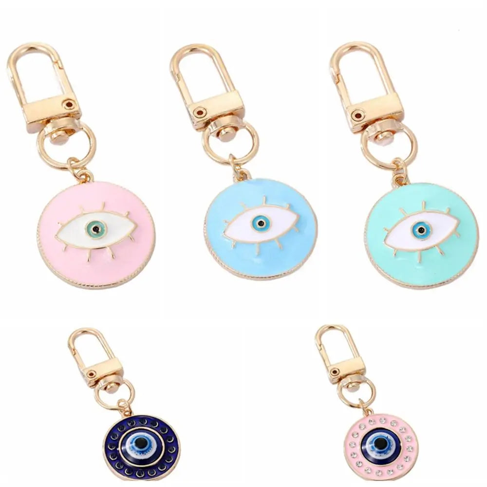 Lucky Turkish Evil Eye Keychain Retro Round Enamel Pendant Blue Zpaxo