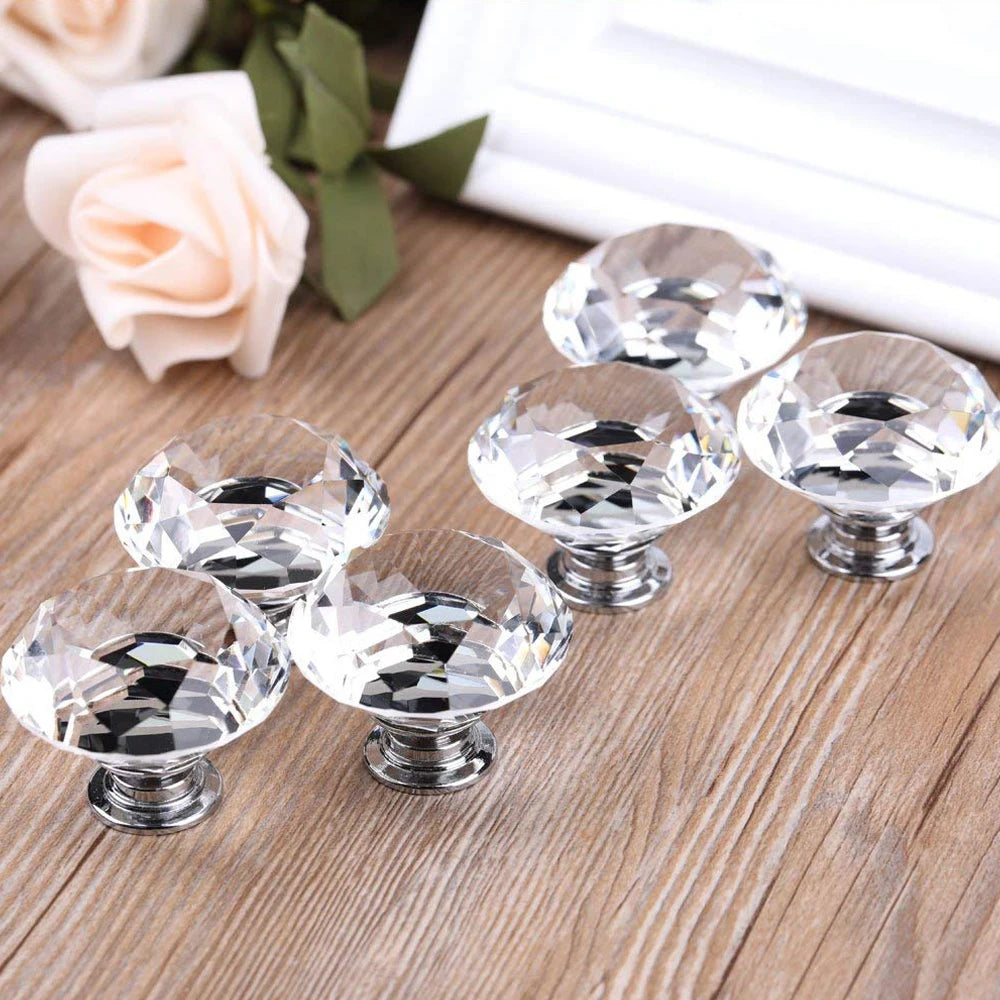16Pcs/set Transparent Crystal Door Knobs Hardware Diamond Shape Design Crystal Glass Knobs Cupboard Drawer Pull Wardrobe Handles Zpaxo