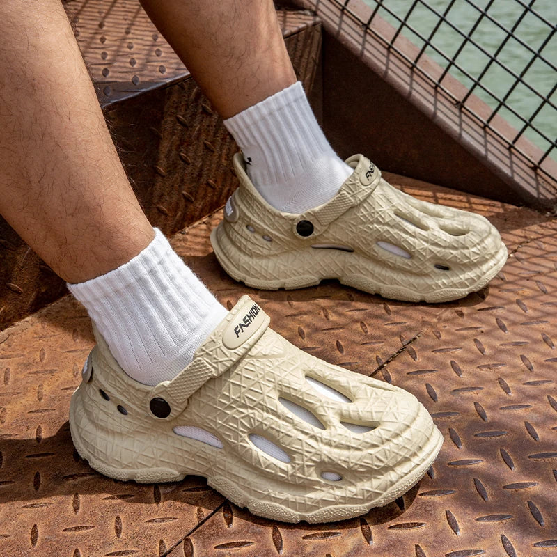 SHAJI Men Breathable Slip Cloud Hole Clogs EVA Thick Sole Non Sandals