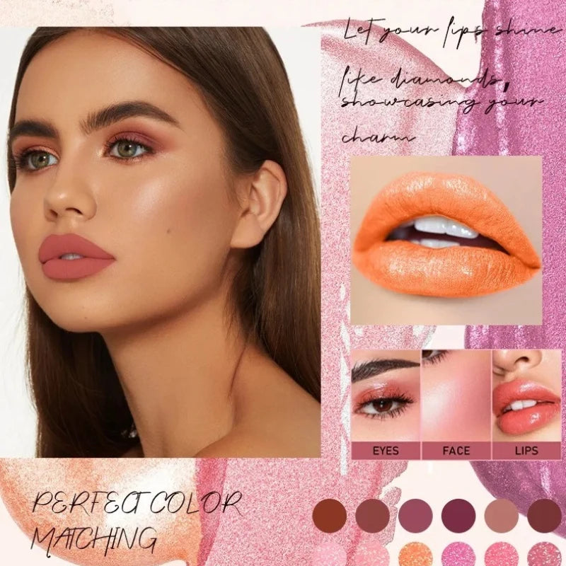 12 Gold Tube Lipstick Matte Pearlescent Glitter Shiny Velvet