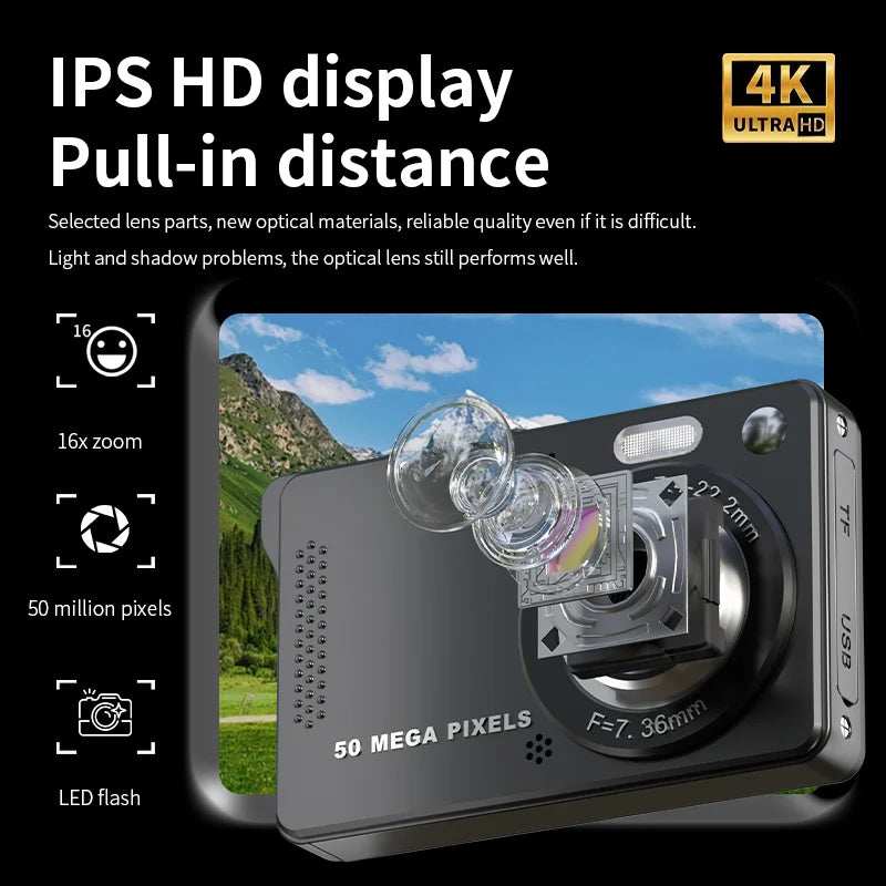 4K Digital Camera Autofocus Vlogging HD 50MP Student 2 8'' Large Zpaxo