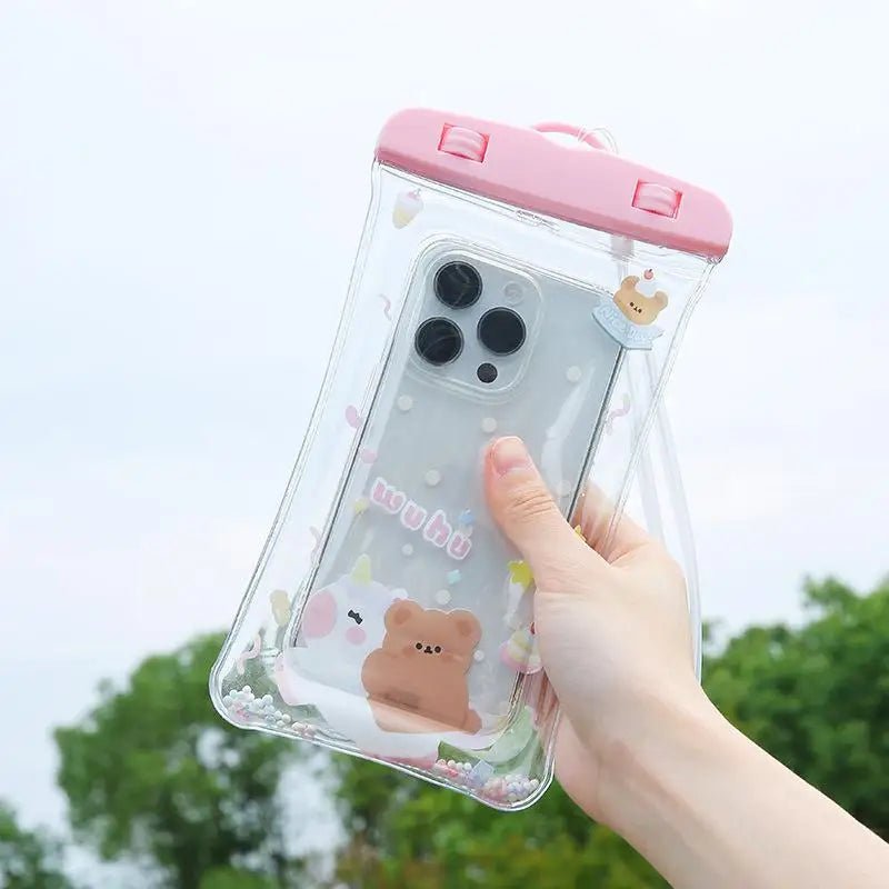 Cartoon Full View Waterproof Case Phone Underwater Snow Rainforest Zpaxo Pink Bear