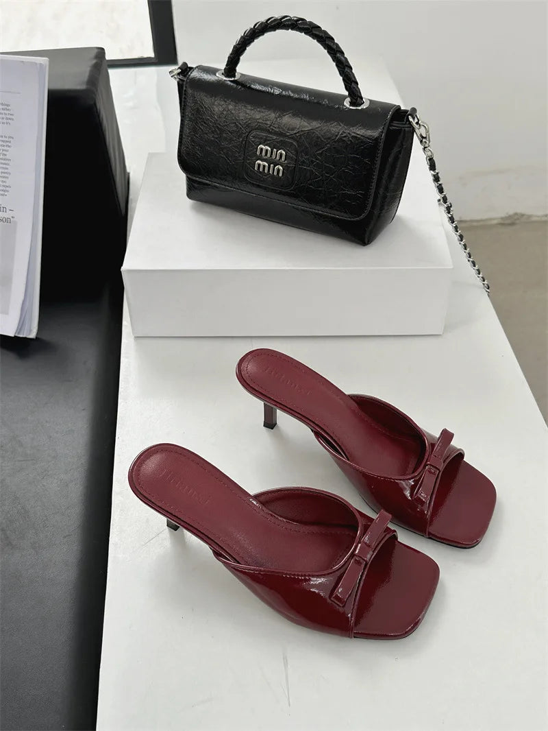 2025 Summer Outwear Bow Heel Slippers Women's French Sandals Zpaxo 40 Red