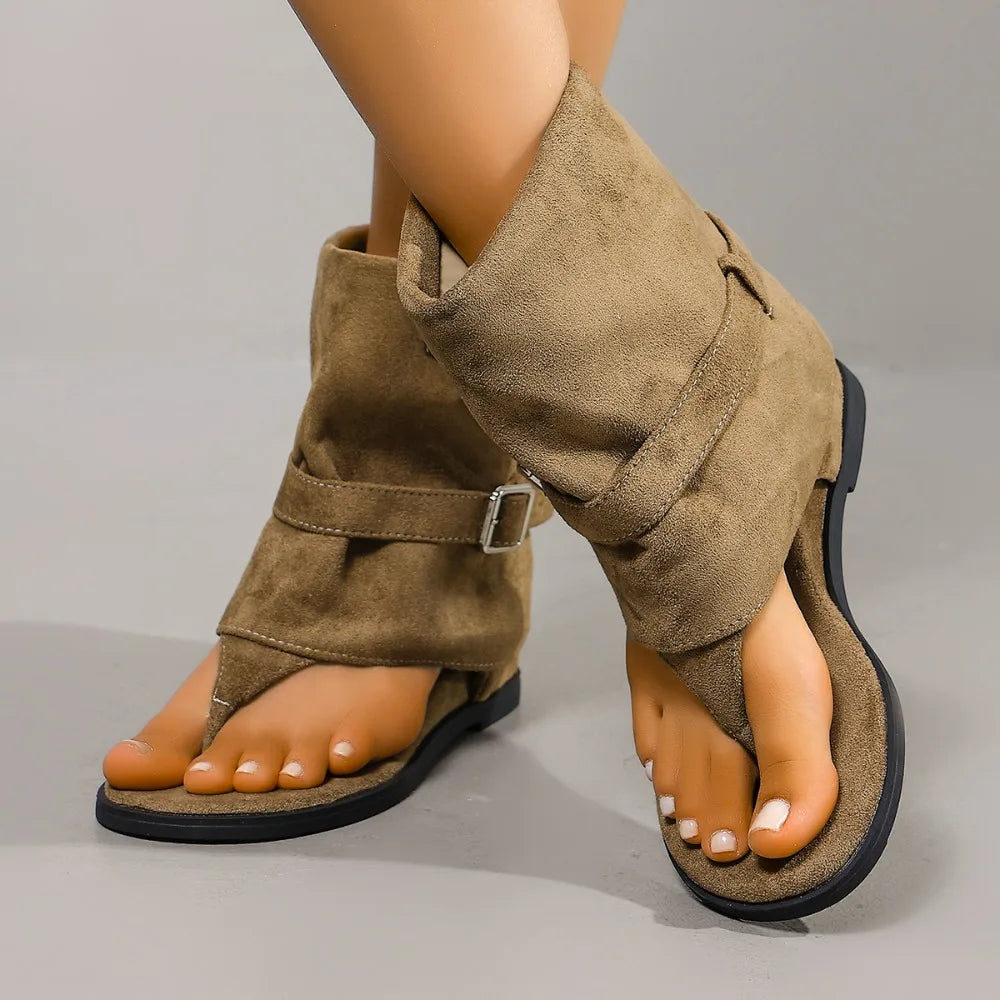 New 2026 Summer Women Sandals Boots Fashion Open Toe Flats Sheepskin Sandals Retro High Top Ladies Street Shoes Zapatos De Mujer Zpaxo 40 image color