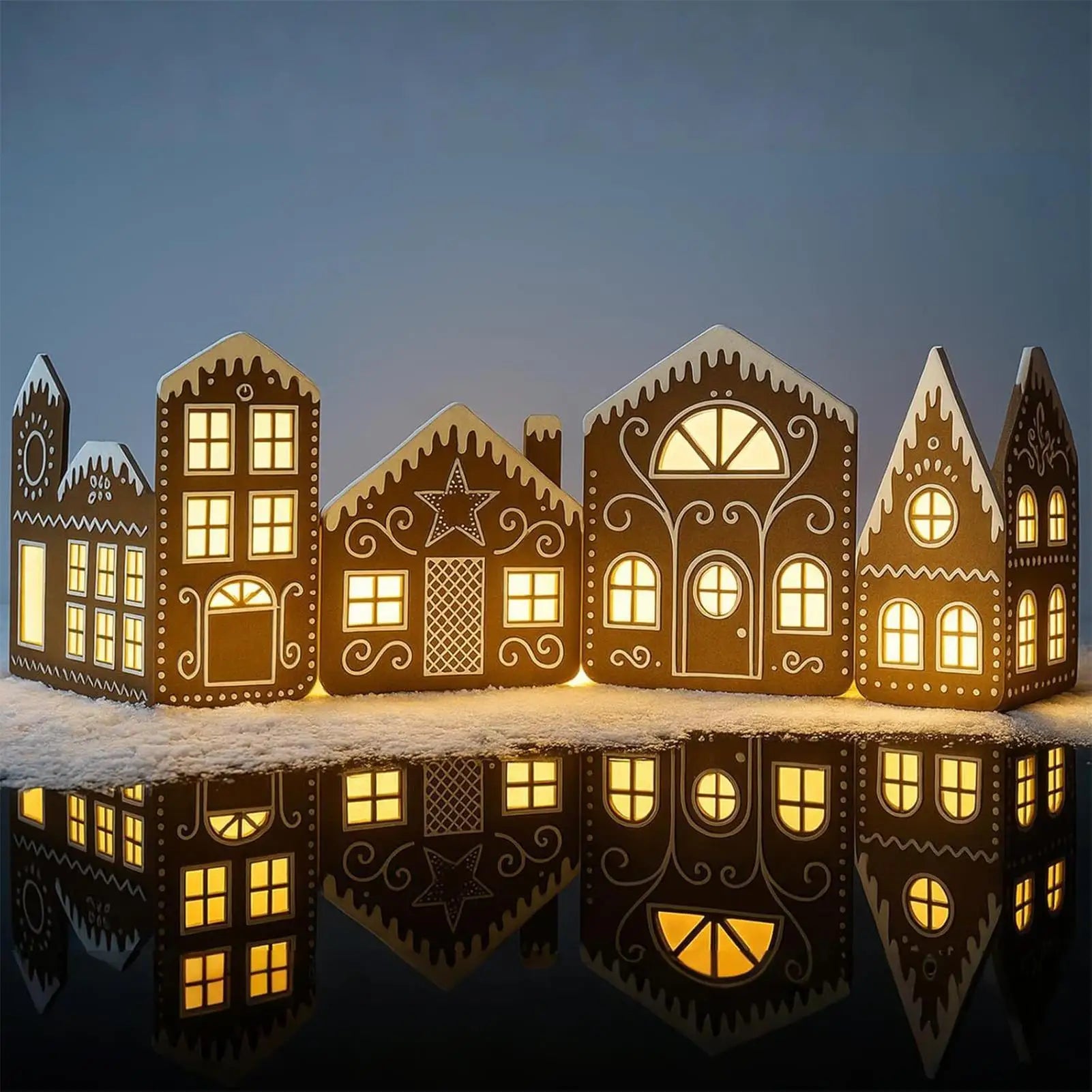 Christmas Village Buildings Cardboard String Lights LED Lighted