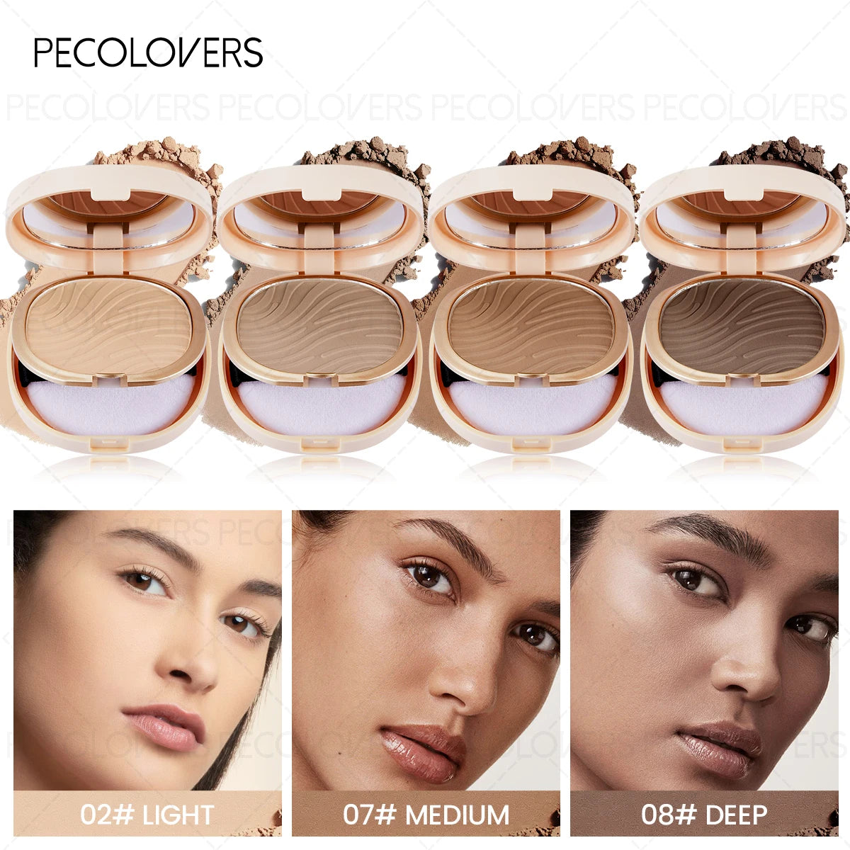 Pressed Powder Foundation, Waterproof, Matte Finish, Full Coverage, Non-Sticky, for All Skin Types, Light to Medium Tone Zpaxo