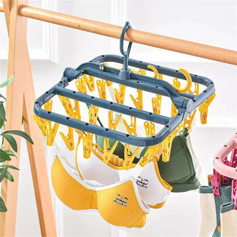 32-Clip Foldable Clothes Drying Rack – Windproof Laundry Hanger
