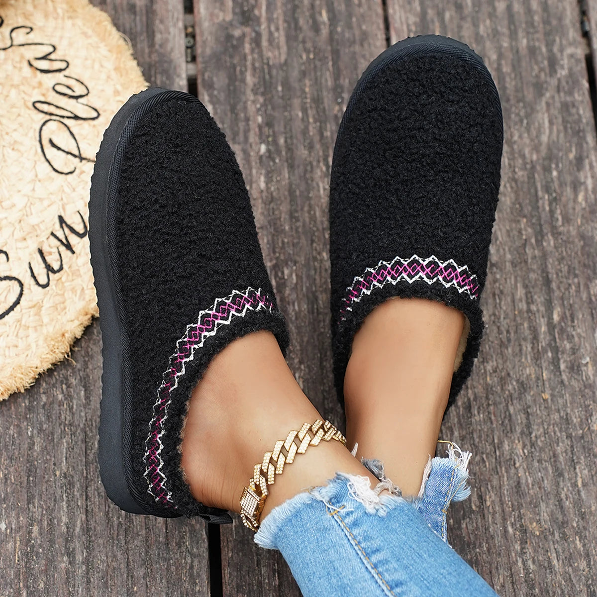 Women Ankle Boots Fashionable Shoes Women Thick Bottom Winter Slip-On Half Slippers Thickened Fluff Comfortable Boots Women Zpaxo