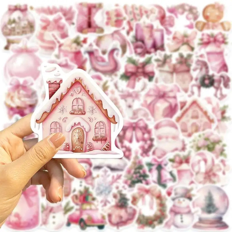 652F Pink Santa Doodles Decals 50Pieces PVC Material Scratch Zpaxo