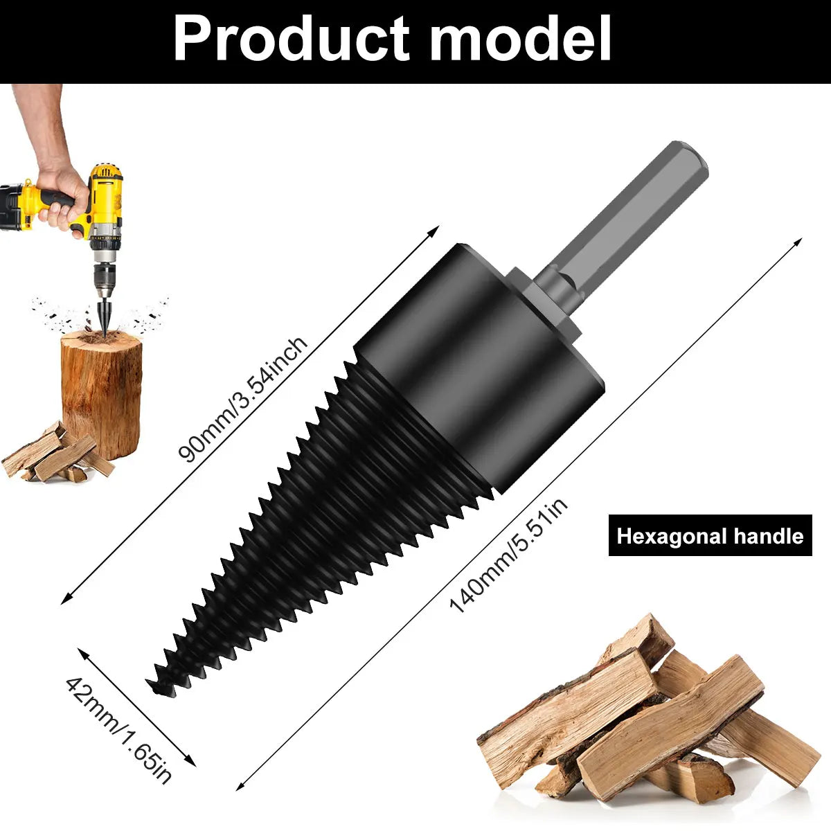 1/2PC Firewood Log Splitter 32/42mm Sturdy High-Carbon Steel Wood Log Splitter Screw Cones Drill Bit with Hex/Round/Square Shank Zpaxo Type B-4