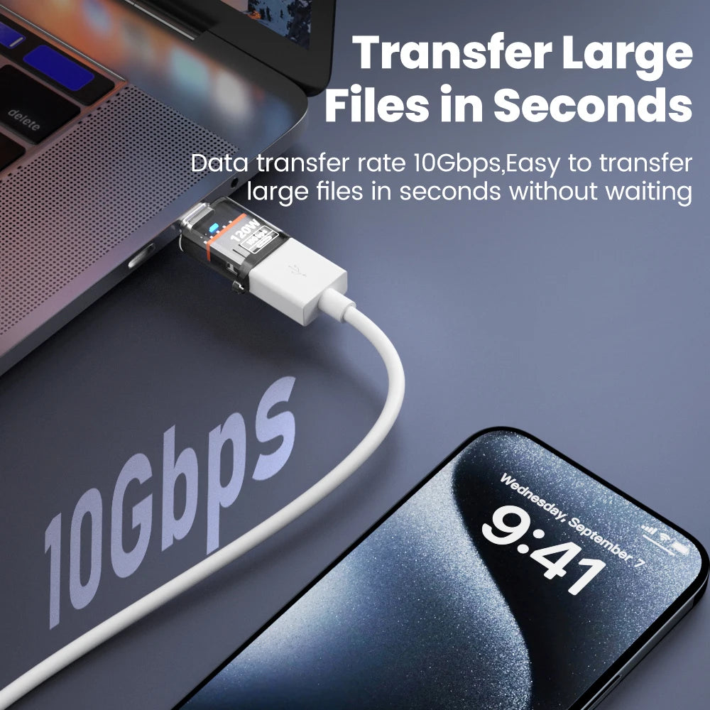 120W Type C Female to USB 3.2 Male Adapter Fast Charging Transparent USB 3.2/Gen 2 For iPhone Huawei Realme OPPO Tablet Computer Zpaxo
