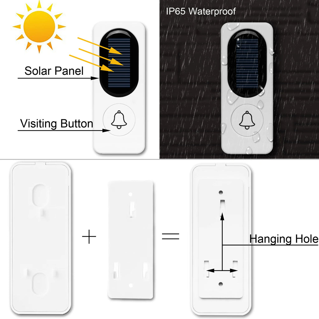 New Solar Powered Doorbell, Intelligent Music, Wireless Doorbell, Remote Control Doorbell For Household Use,Energy Saving Zpaxo