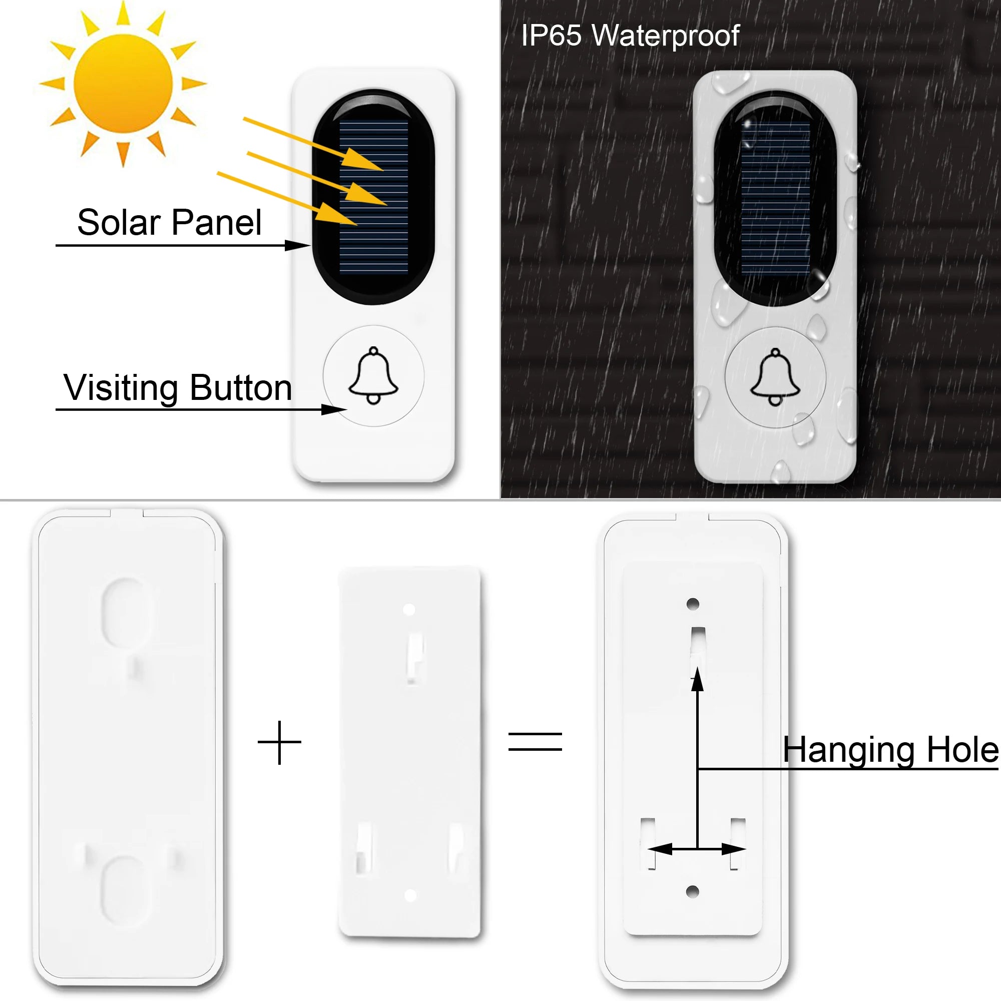 New Solar Powered Doorbell, Intelligent Music, Wireless Doorbell, Remote Control Doorbell For Household Use,Energy Saving Zpaxo