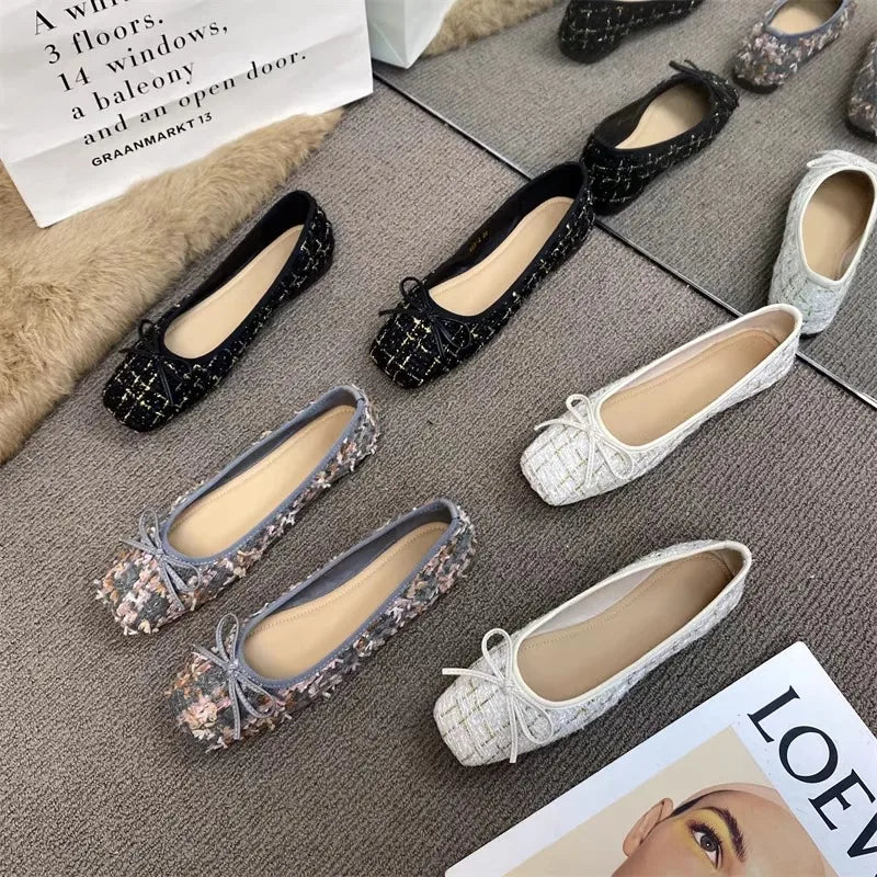 Flat Shoes for Women Large Size Spring Autumn 2024 New Butterfly Bow Shallow Mouth Flat Shoes Women's Square Toe Ballet Shoes Zpaxo