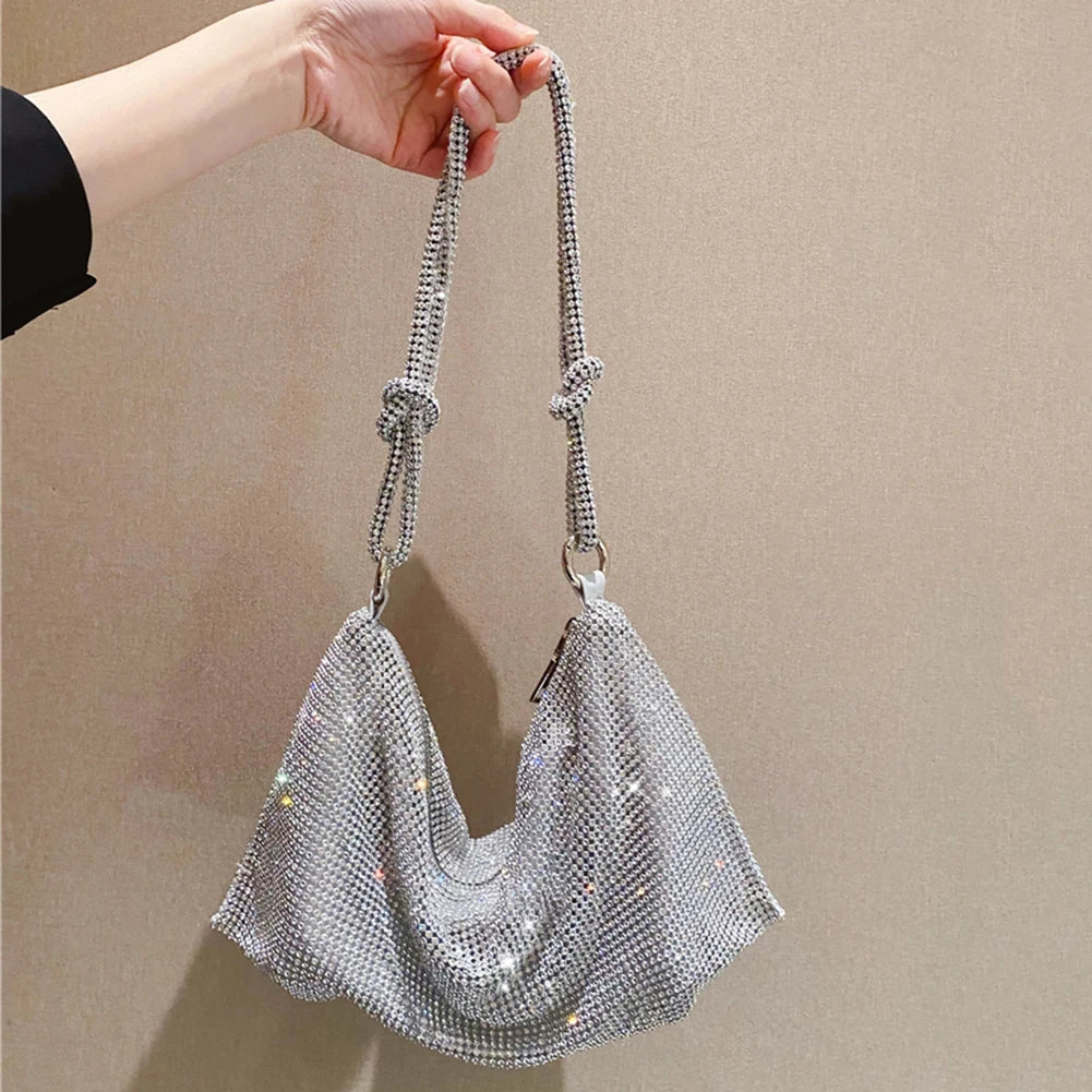 Luxury Designer Hobo Shoulder Bag Handmade Shining Rhinestones