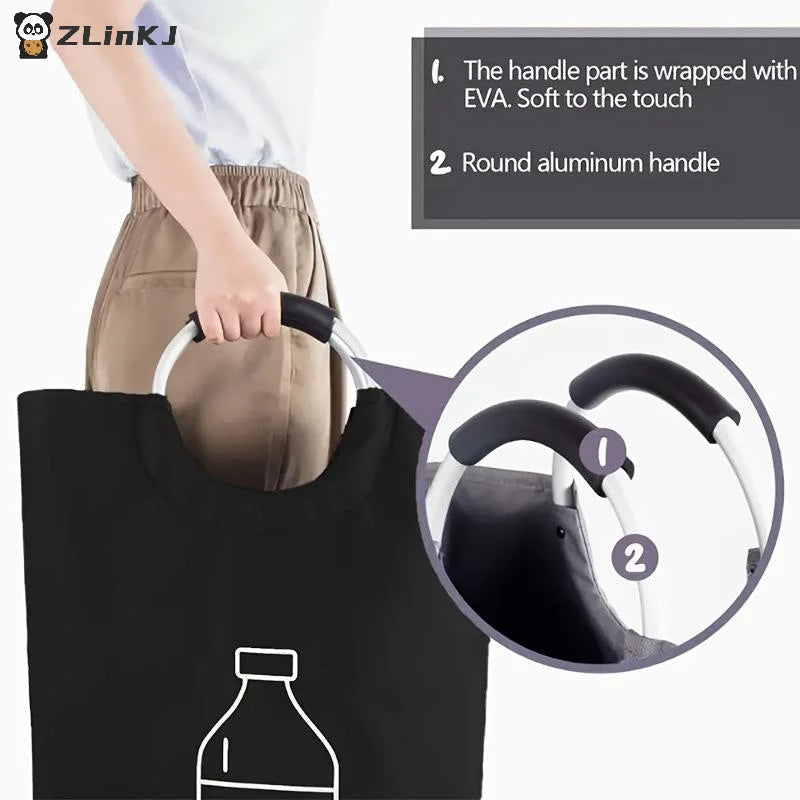 ▶1PCS 82L Large Capacity Empty Bottle Storage Basket Folding Kitchen Wastewater Bottle Collector Bag With Aluminum Handle Zpaxo