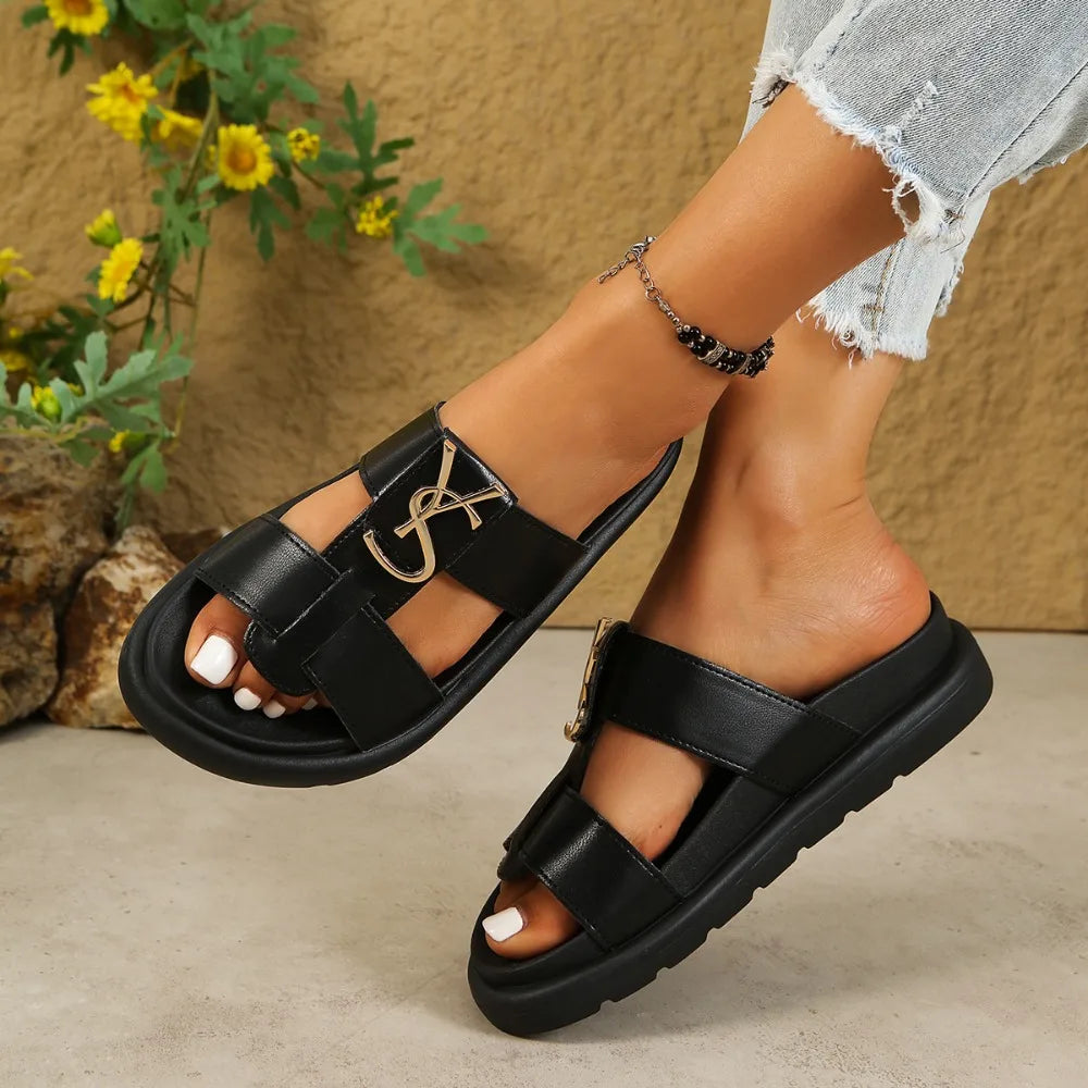 Women Slippers 2026 Fashion Open Toe Flats Luxury Designer Casual Women Sandals Daily Outdoor Comfort Open Toe Flip Flops Zpaxo 41 black