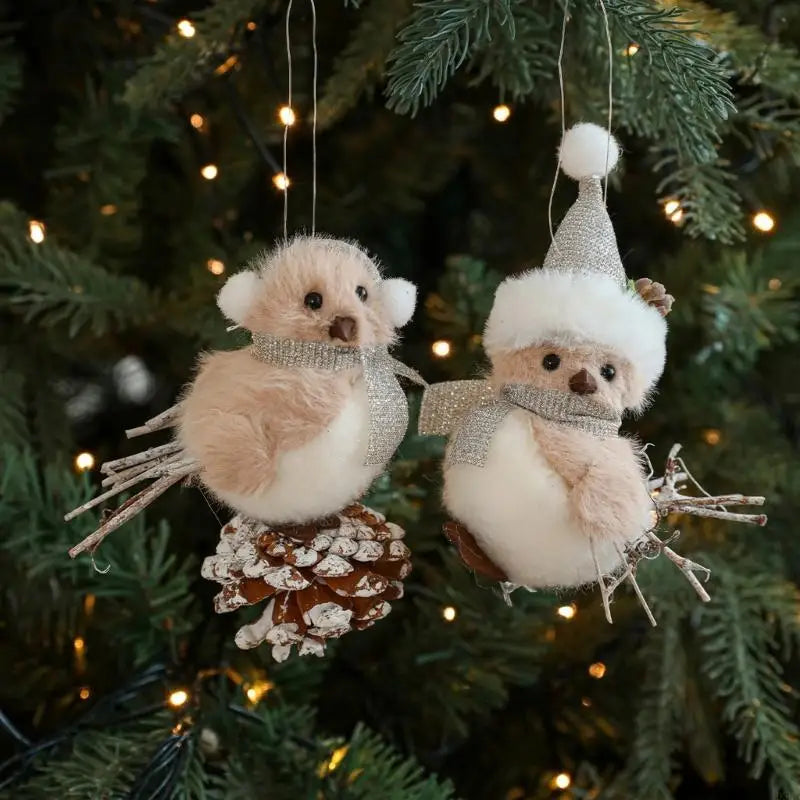 Christmas Tree Decoration Decorative Plush Bird Ornament Natural