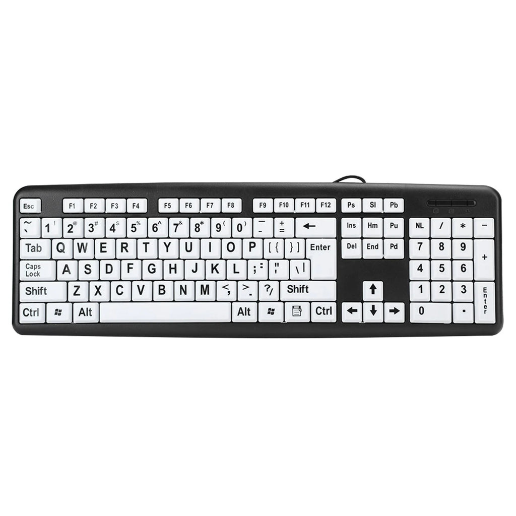 Black Low Vision Keyboard USB Wired Old People White Large Print Keys