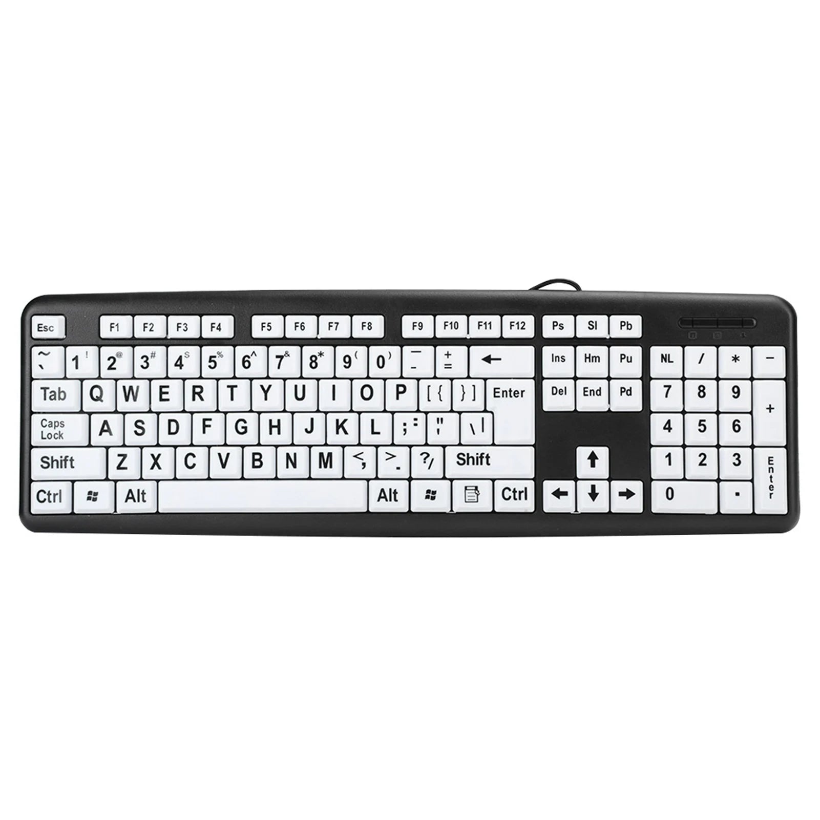 Black Low Vision Keyboard USB Wired Old People White Large Print Keys