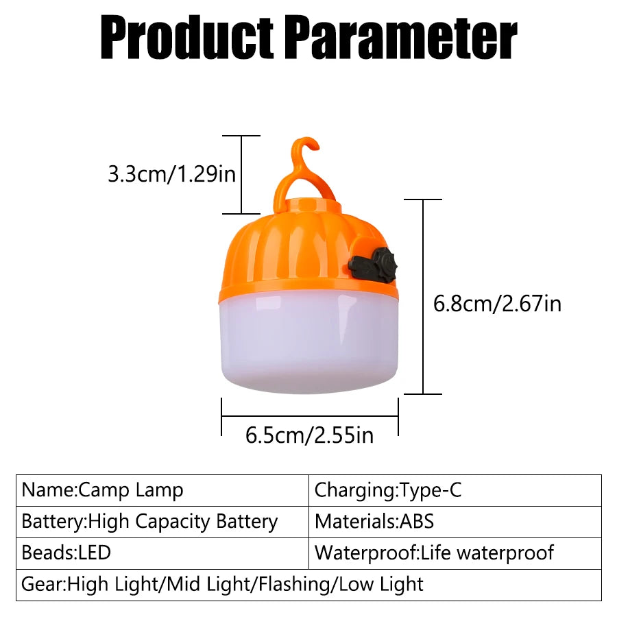 USB Camping Light 3 Lighting Mode Rechargeable Lantern Waterproof Zpaxo Jack-o -lantern