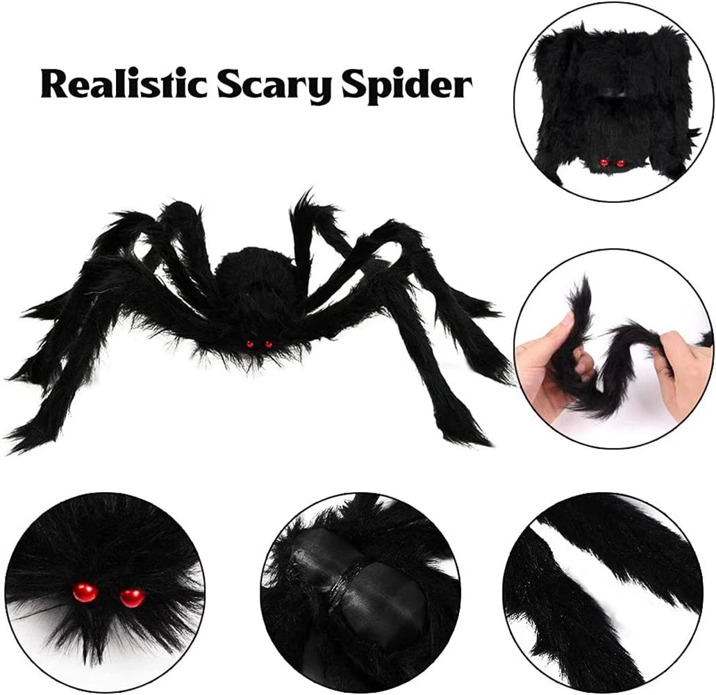 30 90 150 Halloween Giant Spider Big Plush Black Spiders Party Decor