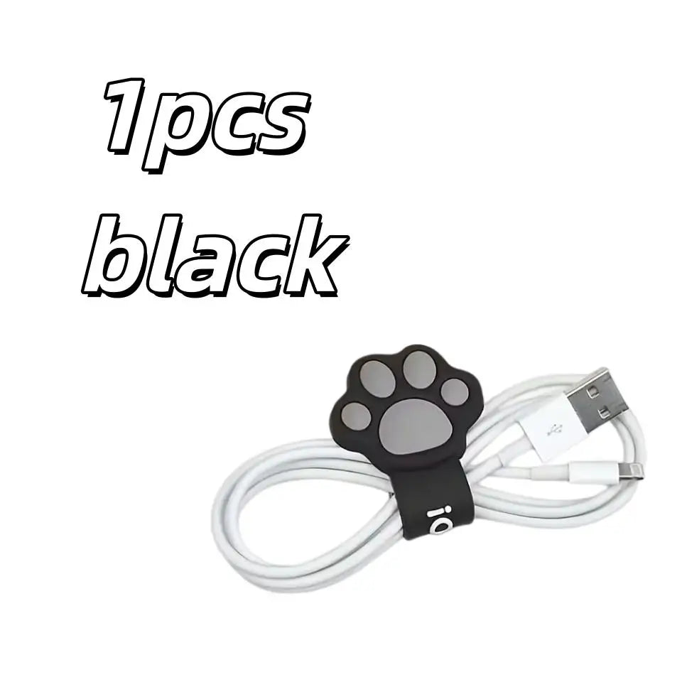1pcs Cat Paw Cable Winders – Spiral Organizer for Earphone, Charging Cables, Portable & Practical Zpaxo 1pcs black