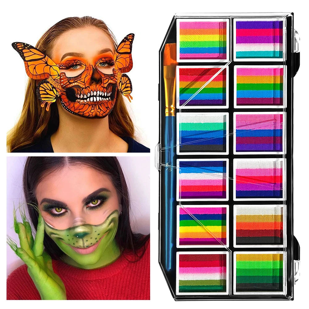 12 Grids colors Face painting Body paint Makeup rainbow Water-based Colorful Painting Set Christmas Palette for Adults and Kids Zpaxo