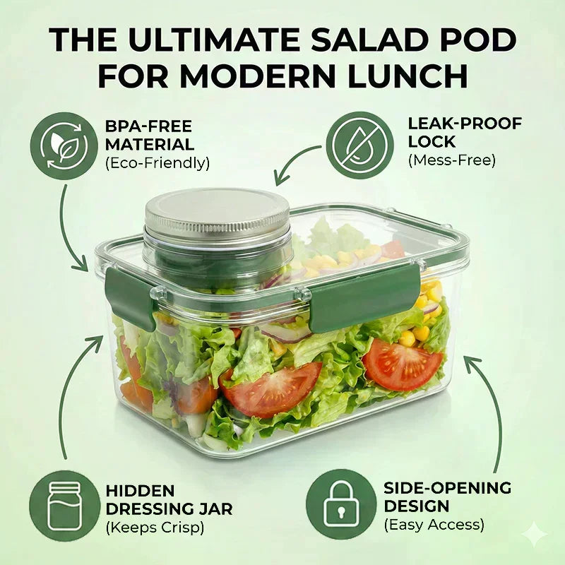 Salad Container For Lunch With Vertical Layering & Dressing Holder, Airtight Salad Pod With Fork, Portable Leakproof Organizer Zpaxo Default Title
