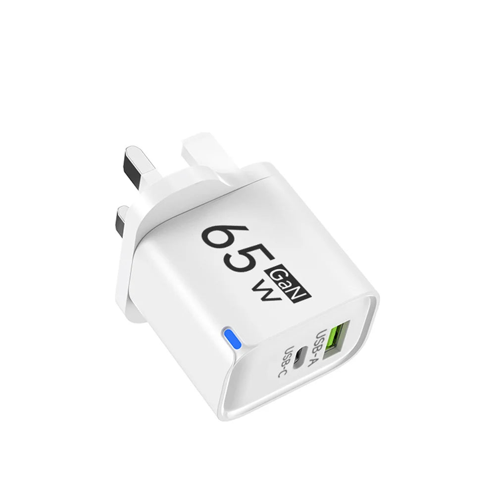 65W GaN USB-C Fast Charger – US/EU/UK Plug | PD Quick Charge USB-C Wall Charger Zpaxo UK White