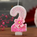 Creative Birthday Candles Pink Gradient Glitter Flower Number Cake