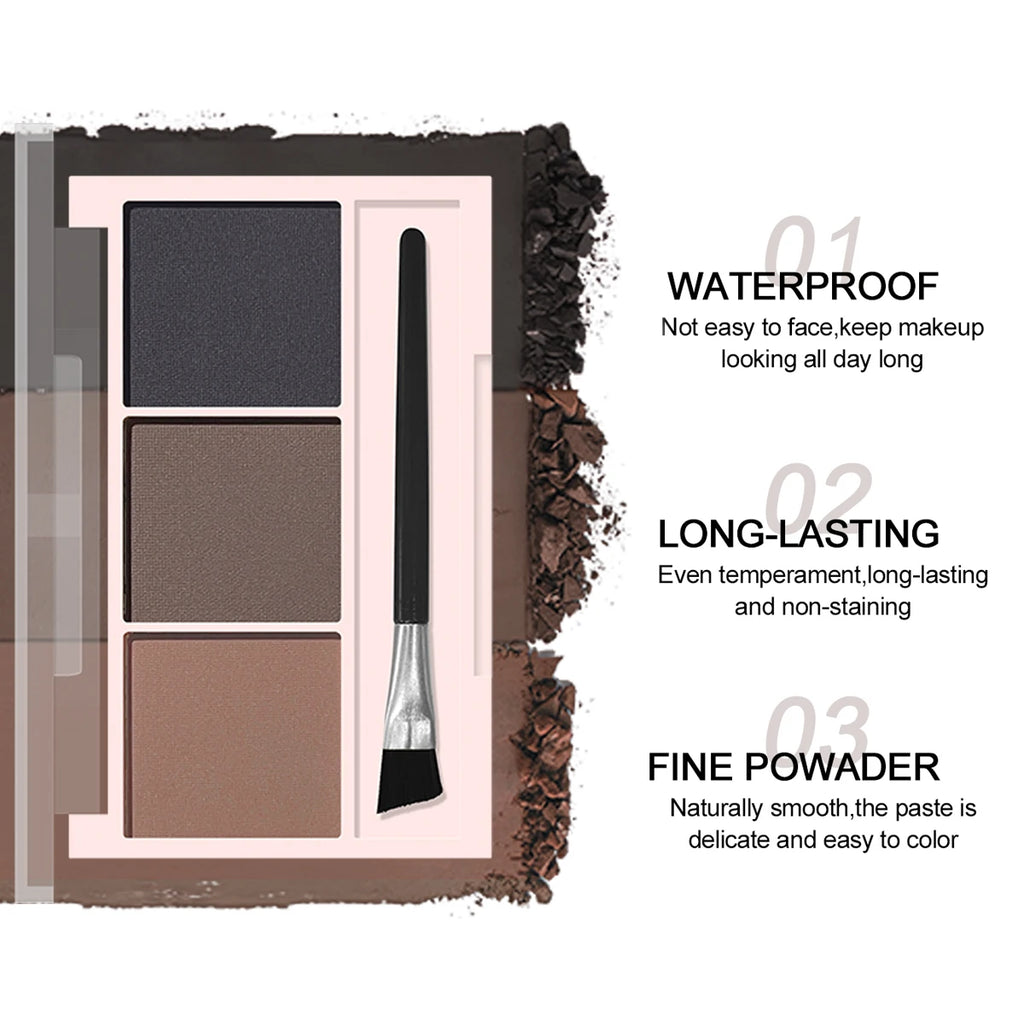3-color Eyebrow Powder Palette With Eyebrow Brush - Natural Long-Lasting Eyebrow Powder Eyebrow Shape Waterproof and Sweat-proof Zpaxo
