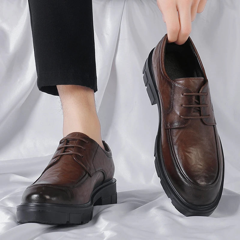 Height Increasing Hand Grained Pattern Formal Business Low Lace Up Zpaxo