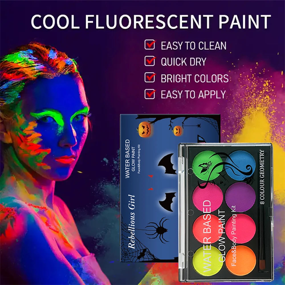 8 Colors Body Painting Palette Tattoo Art UV Glow Dark Makeup Zpaxo 8 colors paint