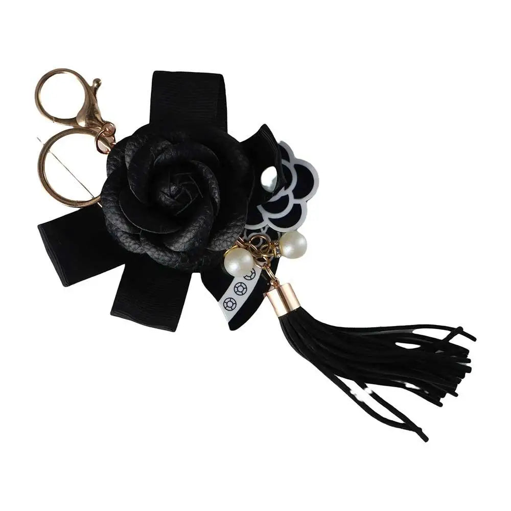 Woman Black Car Key Ring Gifts Bag Ornaments Jewelry Key Chain Bag Pendant Flower Keyring Camellia Key Chain Zpaxo