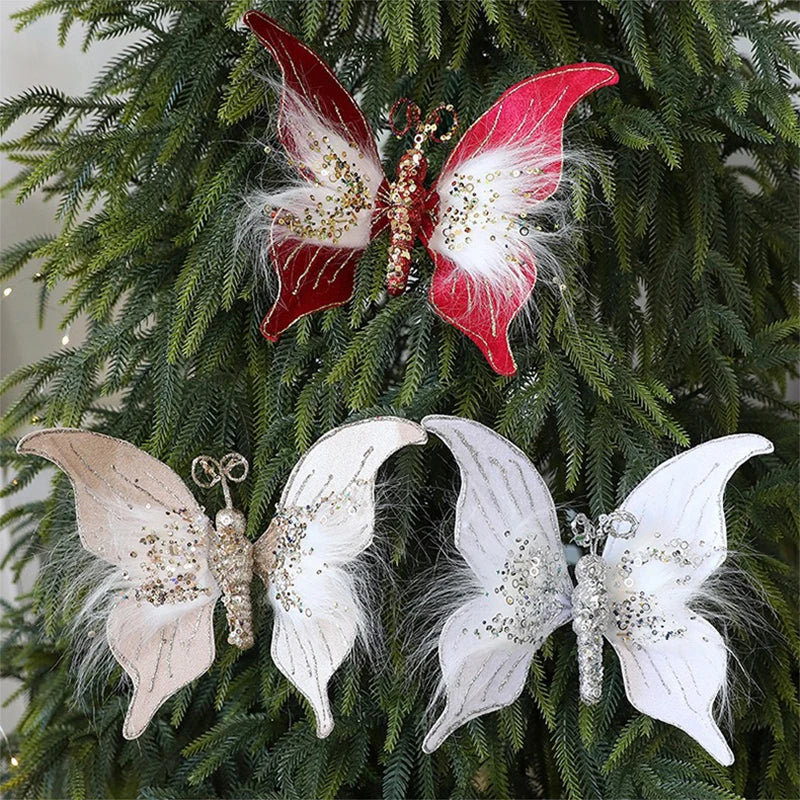 Glitter Fabric Butterfly Christmas Ornament 30×22cm Christmas Ornament Zpaxo
