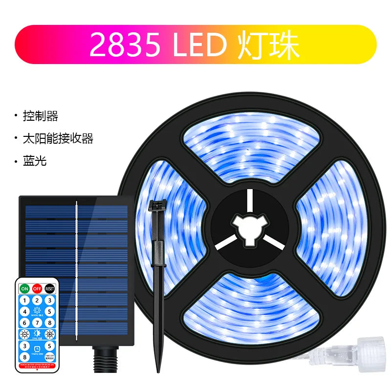 Solar LED Outdoor Strip Lights 8 Modes Fairy Leather Thread Lamp for Christmas Decorative House Fence Yard Lighting Zpaxo Blue 10M 240LED