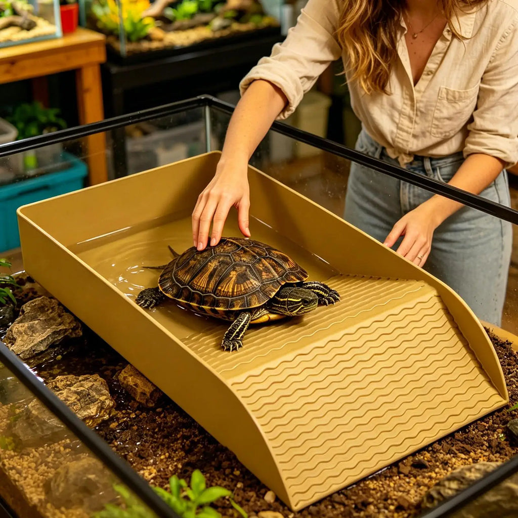 Tortoise Soaking Bowl Basking Ramp Reptile Food Water Dish Anti Slip